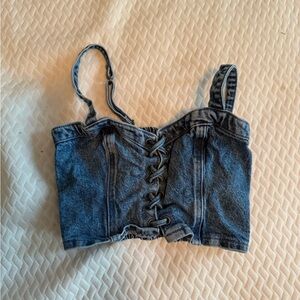 Hollister Crop Top Social Tourist Denim Lace-Up Top
